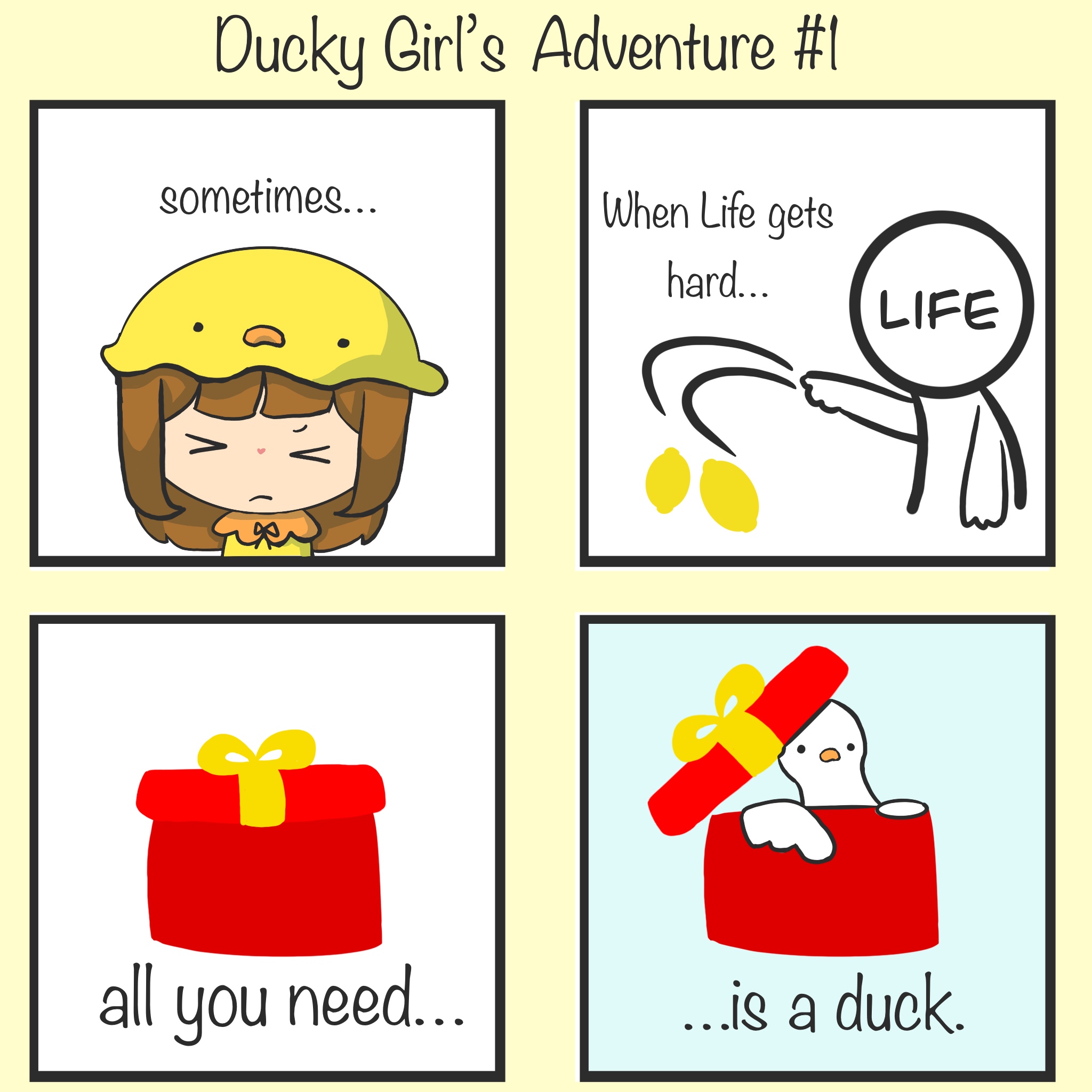 Duckie Girl's Adventure number 1 four-panel comic by Lydia Zhu